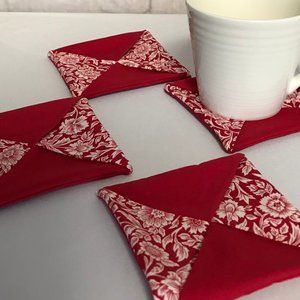 Handmade Fabric Coasters Set of 4 red white